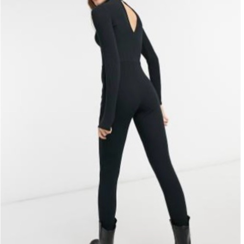 ASOS DESIGN high neck rib long sleeve unitard in black